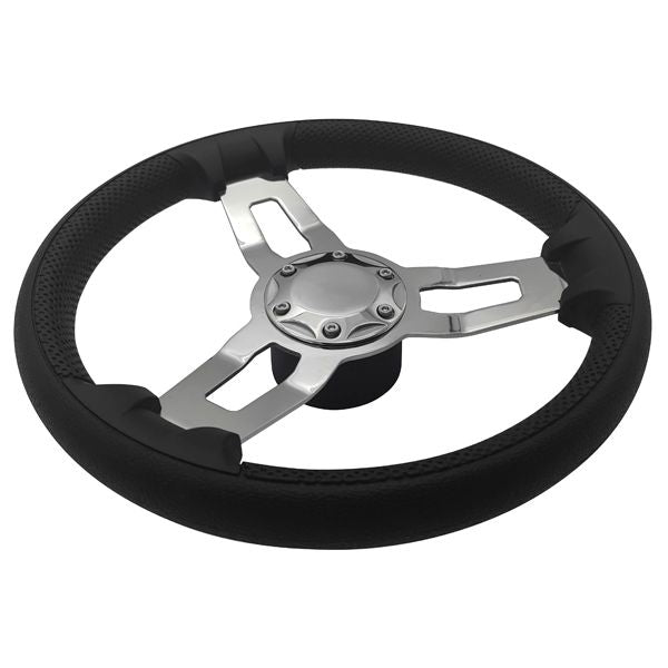 RELAXN 350mm Steering wheel With/PU Grip & Polished S/S spokes