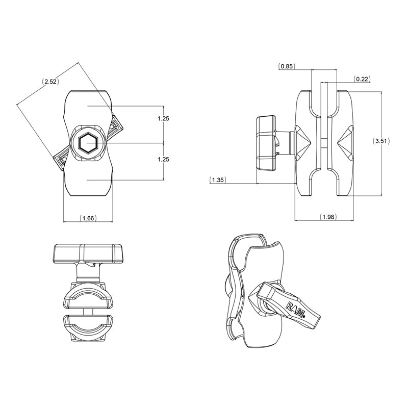 Ram Mount Short Double Socket Arm C Size